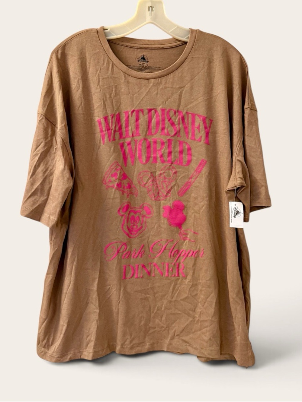 Men’s Disney World Brown Graphic Tee with Pink Print - Size L - NWT
